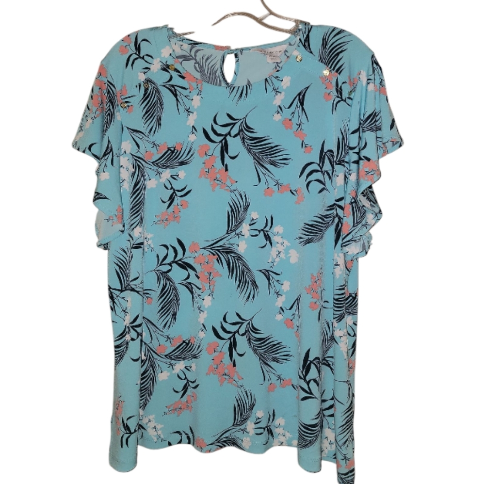 Liz Claiborne women's PXXL floral futter sleeve scoop neck top plus size
